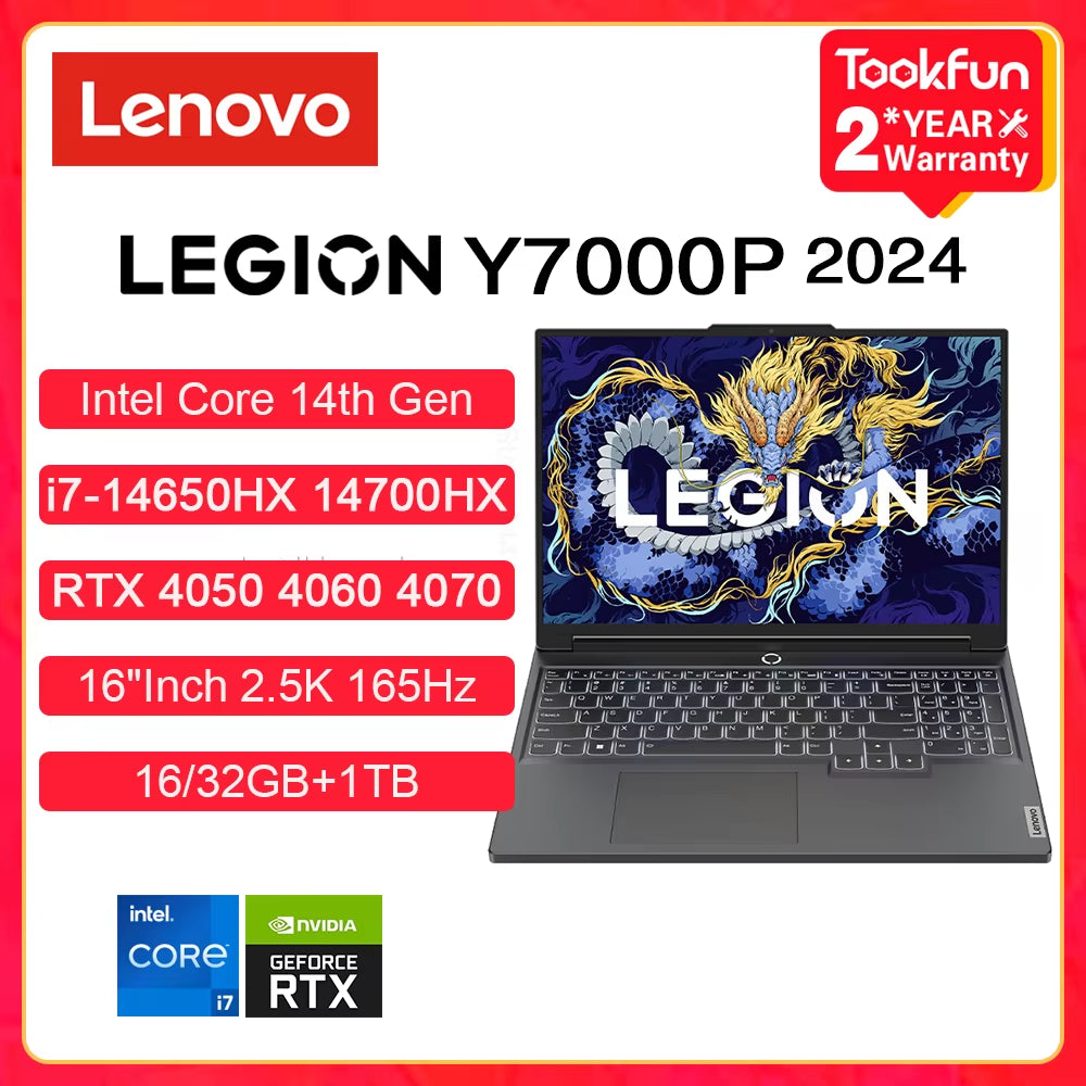 Lenovo Gaming Laptop LEGION Y7000P (5I Gen 9) 2024 Intel I7 14650HX NVIDIA RTX 4050 4060 4070 16 Zoll 2,5K Computer PC Notebook