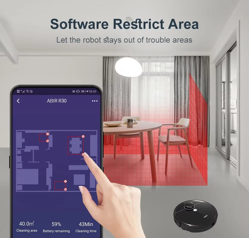ABIR R30 Roboter-Staubsauger, Automatische Entleerungsstation, Laser-Lidar, 6500 Pa-Saugkraft, Multi-Stufen-Maping, Smart Home-Nass-Trockengerät