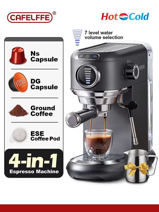 Cafelffe 4-In-1-Kaffeemaschine, Heiß/Kalt, Dolce Gusto Und Nespresso-Kapsel, Ese-Pod, Gemahlene Cappuccino-Espressomaschine, Cafetera, 19 Bar