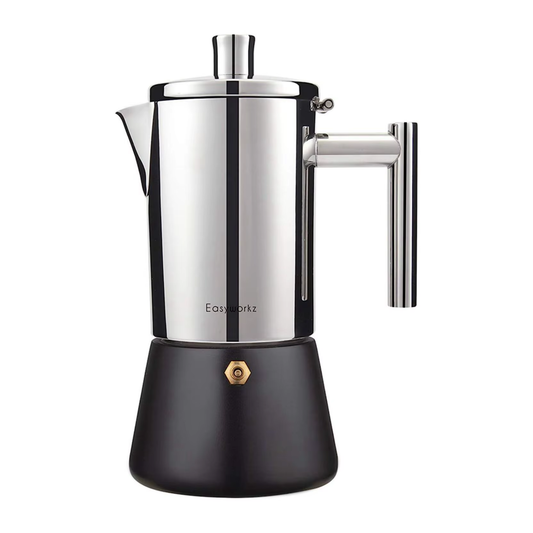 Easyworkz Diego Herd-Espressomaschine, Edelstahl, Italienische Kaffeemaschine, 4 Tassen, 6,8 Oz, Induktions-Moka-Kanne