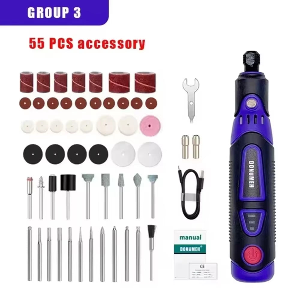 Mini-Bohrmaschine, Multifunktionaler Schleifer, 3-Gang-Usb-Elektrowerkzeug Mit Gravurstift Und Zubehör-Set, Heim-Diy-Drehwerkzeug