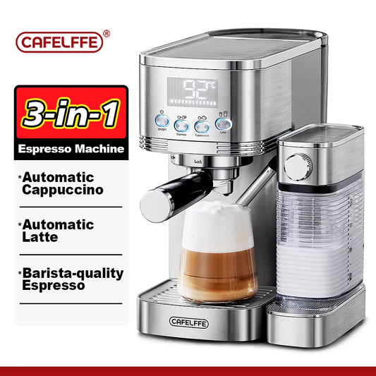 Cafelffe 3 In1 Automatische Kaffee Maschine Cafeteria Cappuccino Latte Espresso Maschine Voll Automatische Milchschaum Edelstahl