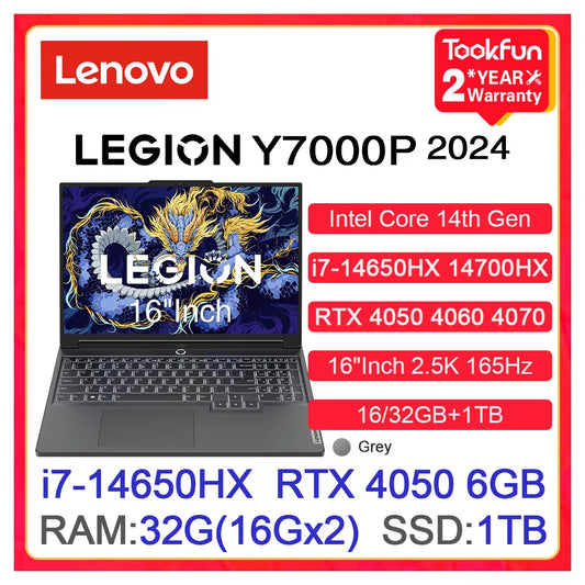 Lenovo Gaming Laptop LEGION Y7000P (5I Gen 9) 2024 Intel I7 14650HX NVIDIA RTX 4050 4060 4070 16 Zoll 2,5K Computer PC Notebook
