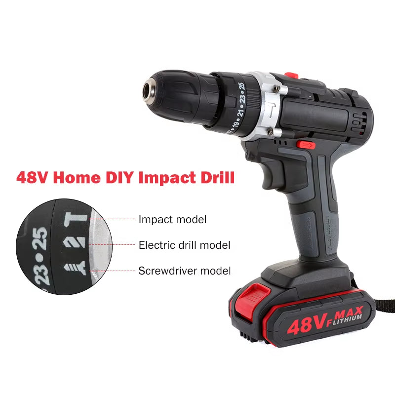 48VF 3 in 1 Cordless Elektrische Bohrer Schraubendreher Lithium-Batterie Akku-Bohrschrauber Schlüssel Drahtlose Elektrische Bohrer Set Für Home