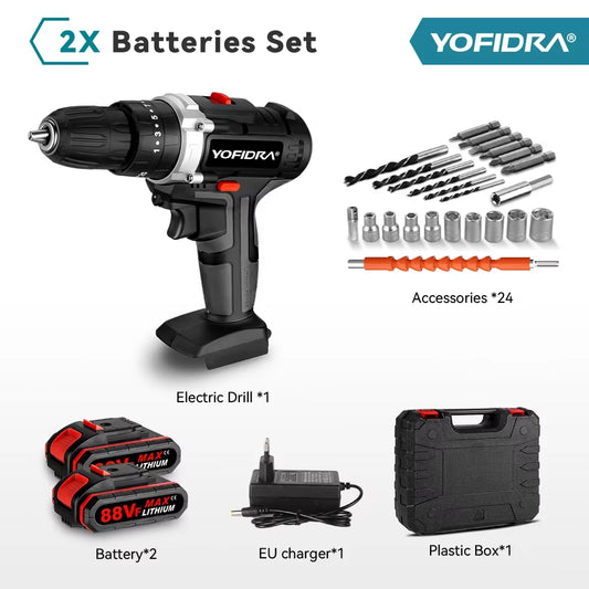 YOFIDRA Akku-Elektro-Schlagbohrschrauber, 25 + 3 Drehmoment, Effizientes Diy-Haushalts-Elektrowerkzeug Mit 24-Teiligem Zubehör
