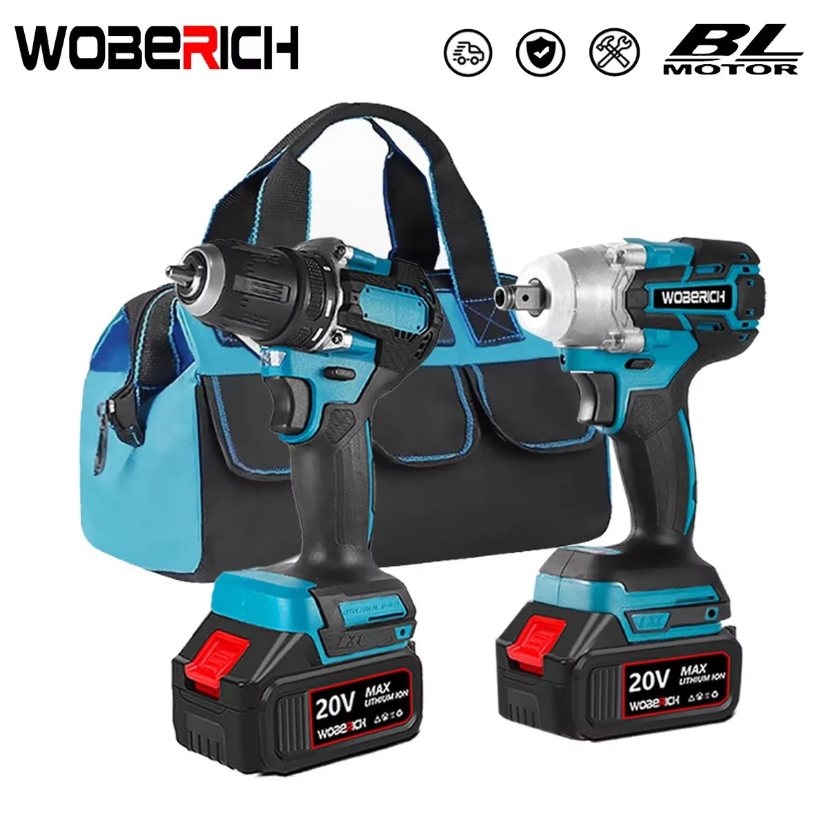 2-In-1 Bürstenloses Combo-Set, Elektrowerkzeug-Sets, Kabelloser Elektrischer Schlagschrauber, Handbohrsteckdose Mit 2 X Akku Und Werkzeugtasche