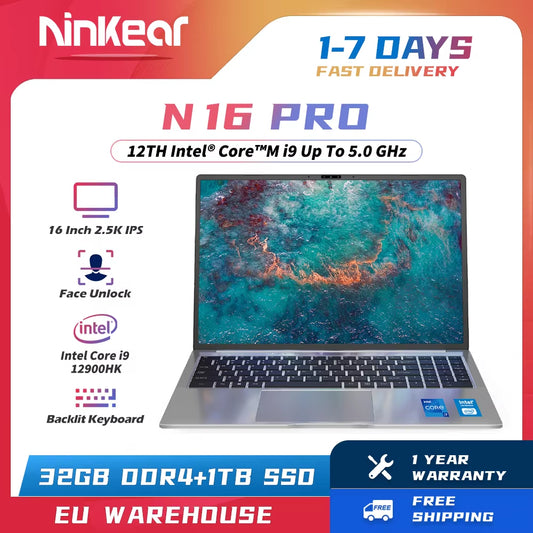 Ninkear N16 Pro Gaming Laptop 12. Intel I9-12900Hx 16-Zoll 2,5 K Ips 120Hz Computer 32Gb Ddr4 1Tb Ssd Wifi 6 Gesichts Erkennung