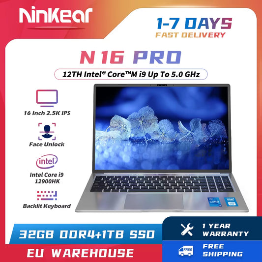 Ninkear N16 Pro Gaming Laptop 12. Intel I9-12900Hx 16-Zoll 2,5 K Ips 120Hz Computer 32Gb Ddr4 1Tb Ssd Wifi 6 Gesichts Erkennung