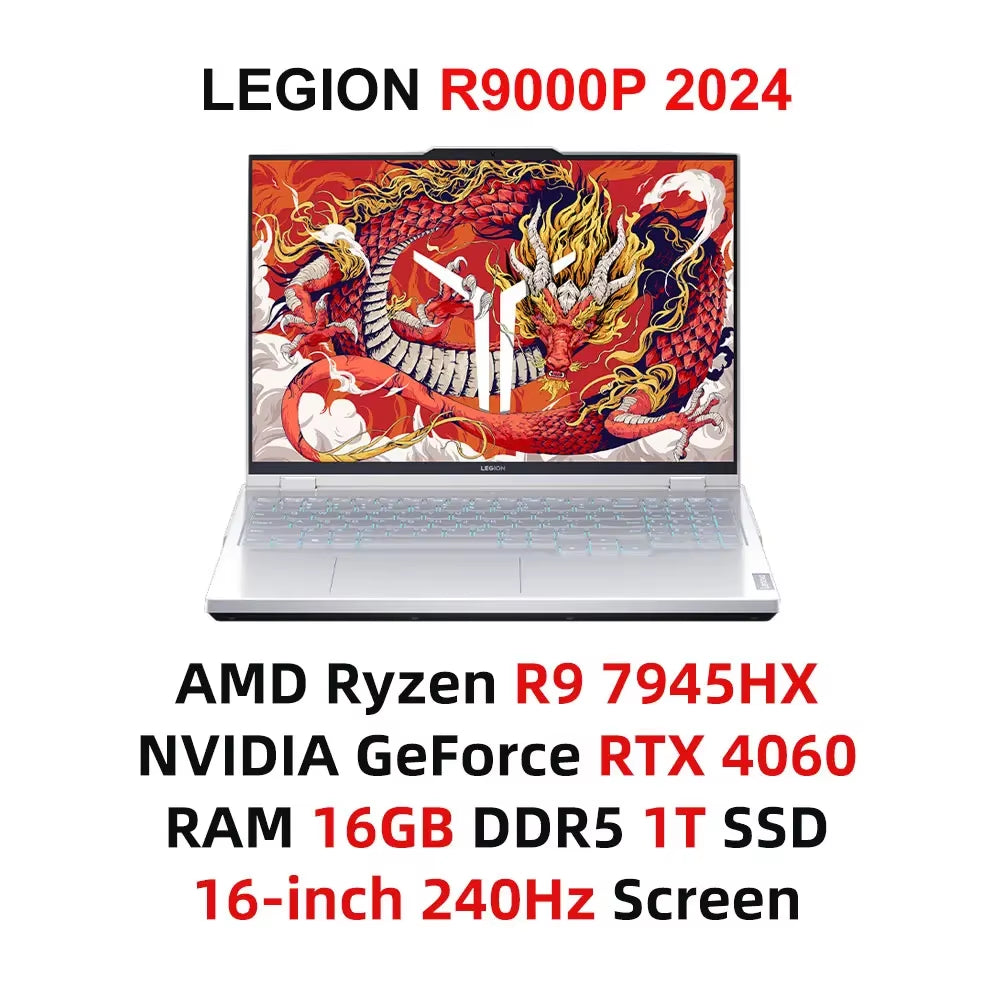 Lenovo Legion R9000P Gaming Laptop Ryzen 9 7945Hx Geforce RTX 240 16G/32Gb DDR5 1T SSD 16-Zoll Hz Bildschirm Notebook PC Neu