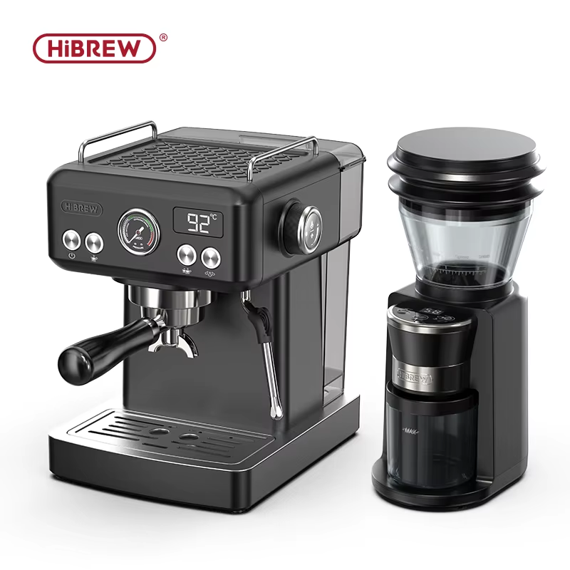 Hibrew H10A Schwarze Espressomaschine, Temperaturvolumen, Vorbrauen, Verstellbarer 58-Mm-Siebträger, Cappuccino-Kaffeemaschine