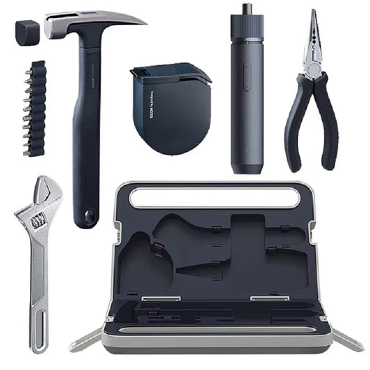 HOTO Elektrische Schraubendreher Werkzeug Set Reparatur Tool Kit Mechanische Werkzeuge Box Für Home DIY Einstellbare Spanner Hammer Maßband