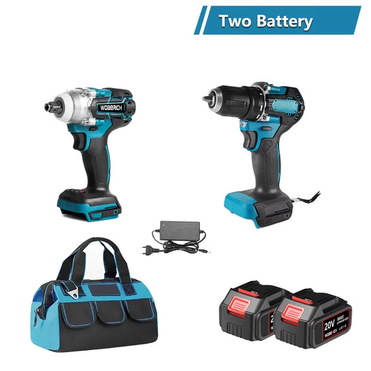 2-In-1 Bürstenloses Combo-Set, Elektrowerkzeug-Sets, Kabelloser Elektrischer Schlagschrauber, Handbohrsteckdose Mit 2 X Akku Und Werkzeugtasche