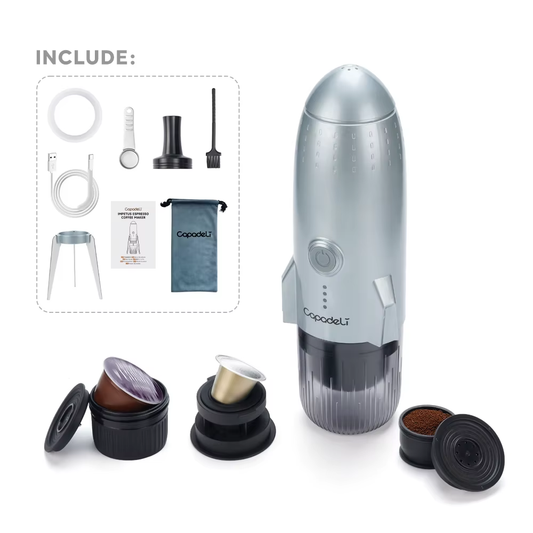 Tragbare Elektrische Espressomaschine, Reise-Kaffeemaschine Für Camping, 3-In-1, Selbsterwärmend, Für Gemahlenen Kaffee Und DG Ns-Kapselkapseln