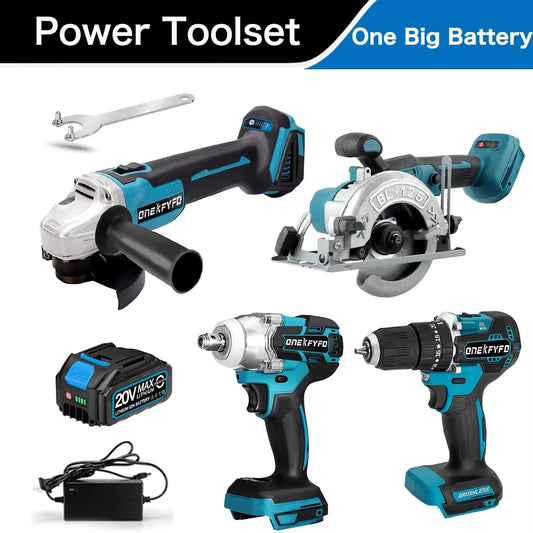 Bürstenloser Werkzeugset, Elektrischer Schraubenschlüssel + 125 Mm Winkelschleifer + 172 Elektrische Bohrmaschine + 125 Mm Elektrische Kreissäge Für Makita 18 V Akku
