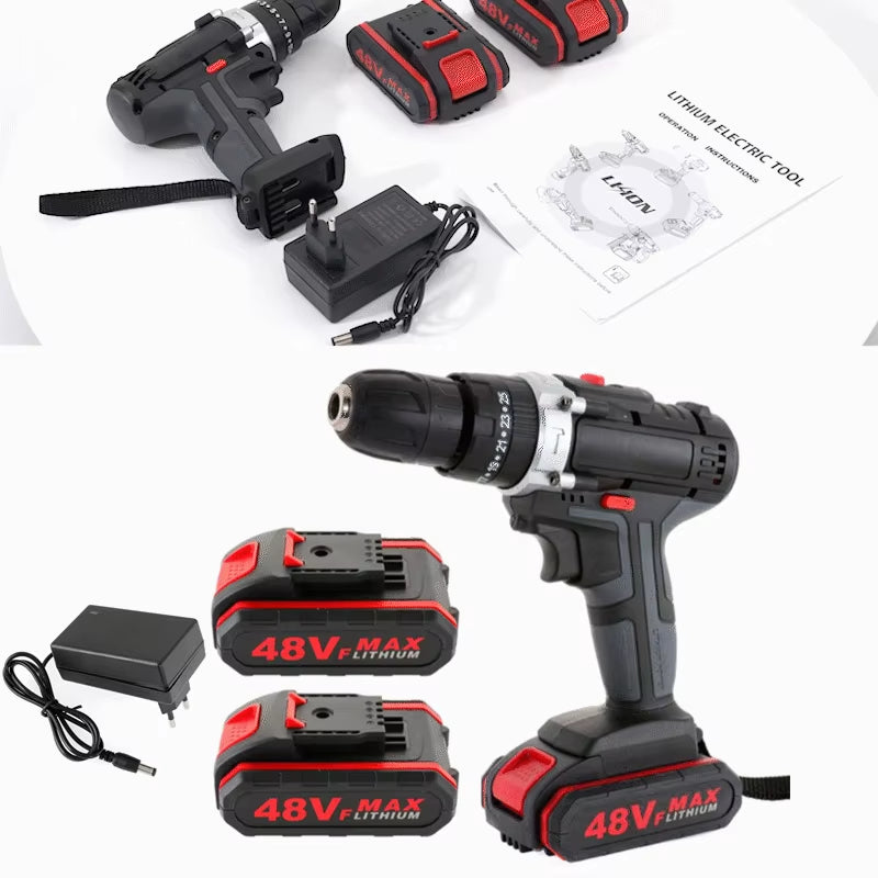 48VF 3 in 1 Cordless Elektrische Bohrer Schraubendreher Lithium-Batterie Akku-Bohrschrauber Schlüssel Drahtlose Elektrische Bohrer Set Für Home
