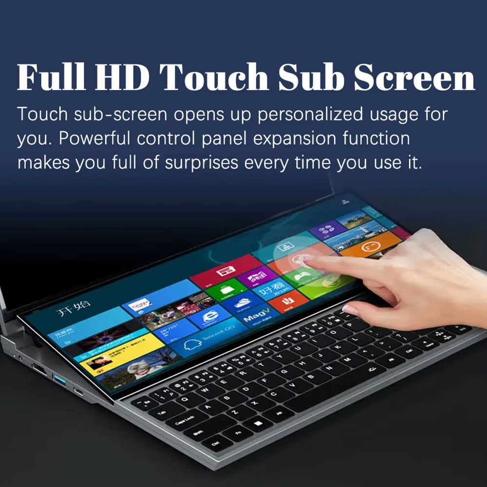 Crelander Doppel Bildschirm Laptop Core I7 10. Generation Windows 11 Touchscreen Gamer Laptop PC Tragbarer Notebook-Computer