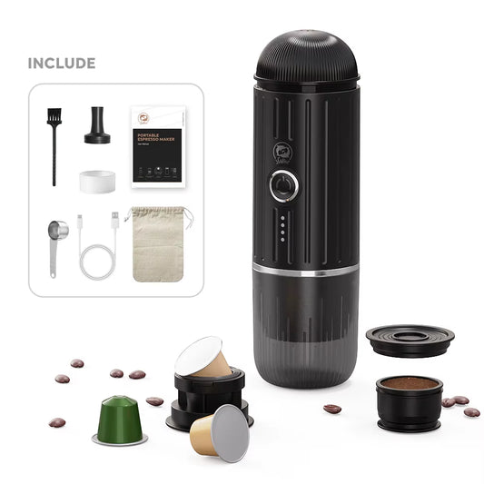 Icafilas ME2218 Mini 2-In-1 Italienische Kapselkaffeemaschine, Vollautomatische Heizung Und Mahlung, Tragbare Outdoor-Sporttournee