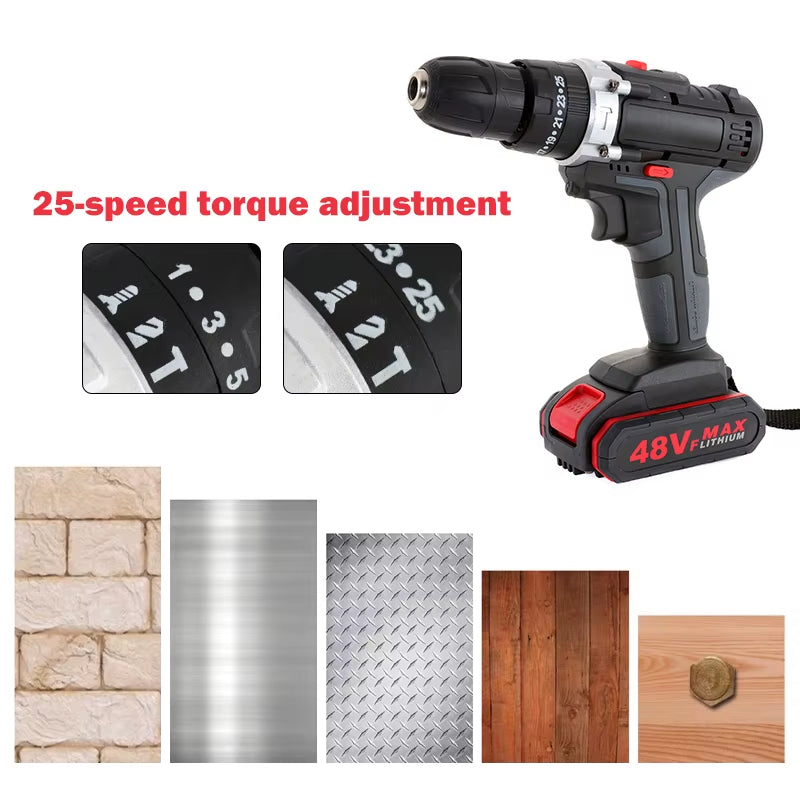 48VF 3 in 1 Cordless Elektrische Bohrer Schraubendreher Lithium-Batterie Akku-Bohrschrauber Schlüssel Drahtlose Elektrische Bohrer Set Für Home