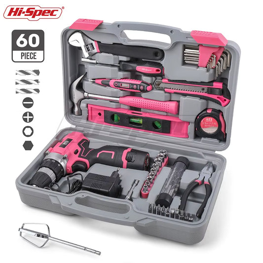 Hallo-Spec Rosa Hand Tool Set Kit 3,6 V - 12V Elektrische Schraubendreher Li-Ion Batterie Gril Dame Frauen Haushalt Power Tool Set
