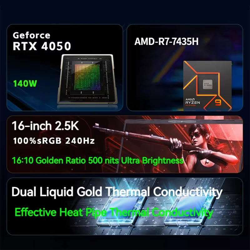 FIREBAT T6A-X 16 Zoll AMD R7-7435H RTX 4050 DDR5 240 Hz 2,5 K Wifi6 BT5.1 32 GB 1 TB Gaming Gamer Notebook Laptop